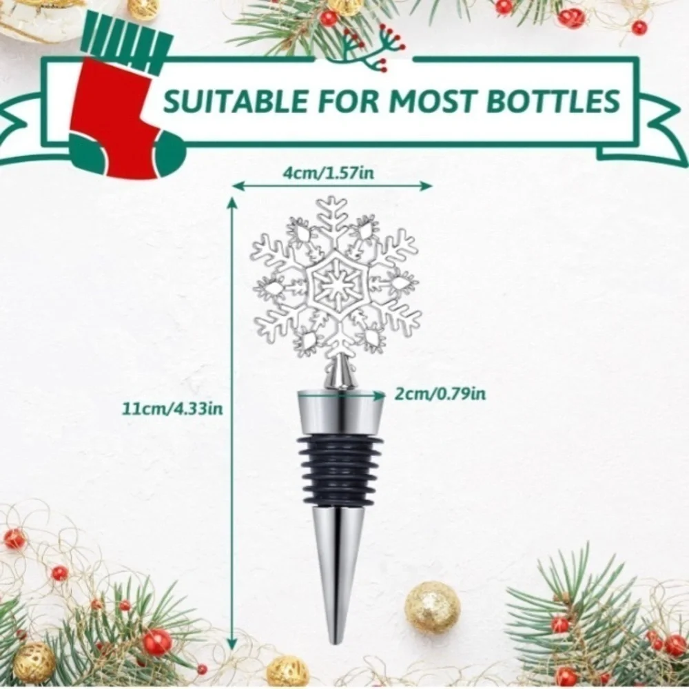 Set/2 Wine Bottle Stoppers, Silver, Snowflakes